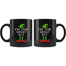 Load image into Gallery viewer, RobustCreative-Im The Sassy Elf Matching Family Christmas - 11oz Black Mug Christmas group green pjs costume Gift Idea
