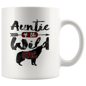 RobustCreative-Strong Auntie of the Wild One Wolf 1st Birthday Wolves - 11oz White Mug red black plaid pajamas Gift Idea