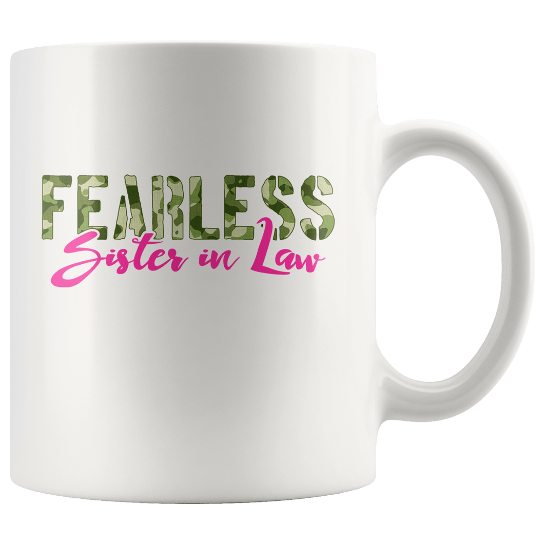RobustCreative-Fearless Sister In Law Camo Hard Charger Veterans Day - Military Family 11oz White Mug Retired or Deployed support troops Gift Idea - Both Sides Printed