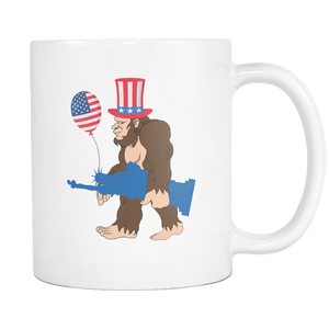 RobustCreative-Bigfoot Sasquatch Statue of Liberty - 4th of July American Pride Apparel - Merica USA Pride - 11oz White Funny Coffee Mug Women Men Friends Gift ~ Both Sides Printed