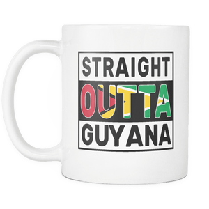 RobustCreative-Straight Outta Guyana - Guyanese Flag 11oz Funny White Coffee Mug - Independence Day Family Heritage - Women Men Friends Gift - Both Sides Printed (Distressed)