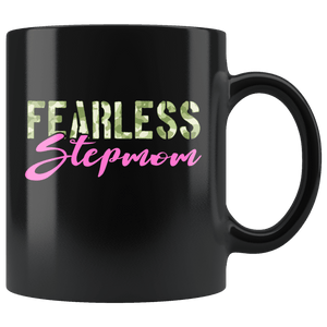 RobustCreative-Fearless Stepmom Camo Hard Charger Veterans Day - Military Family 11oz Black Mug Retired or Deployed support troops Gift Idea - Both Sides Printed