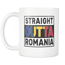 Load image into Gallery viewer, RobustCreative-Straight Outta Romania - Romanian Flag 11oz Funny White Coffee Mug - Independence Day Family Heritage - Women Men Friends Gift - Both Sides Printed (Distressed)
