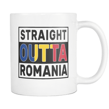 Load image into Gallery viewer, RobustCreative-Straight Outta Romania - Romanian Flag 11oz Funny White Coffee Mug - Independence Day Family Heritage - Women Men Friends Gift - Both Sides Printed (Distressed)
