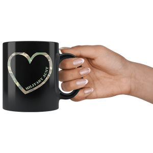 RobustCreative-Military Aunt Heart Combat Camo Uniform Love - Military Family 11oz Black Mug Retired or Deployed support troops Gift Idea - Both Sides Printed