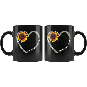 RobustCreative-Military Grandma Heart Sunflower Camo Tactical Gear - Military Family 11oz Black Mug Active Component on Duty support troops Gift Idea - Both Sides Printed