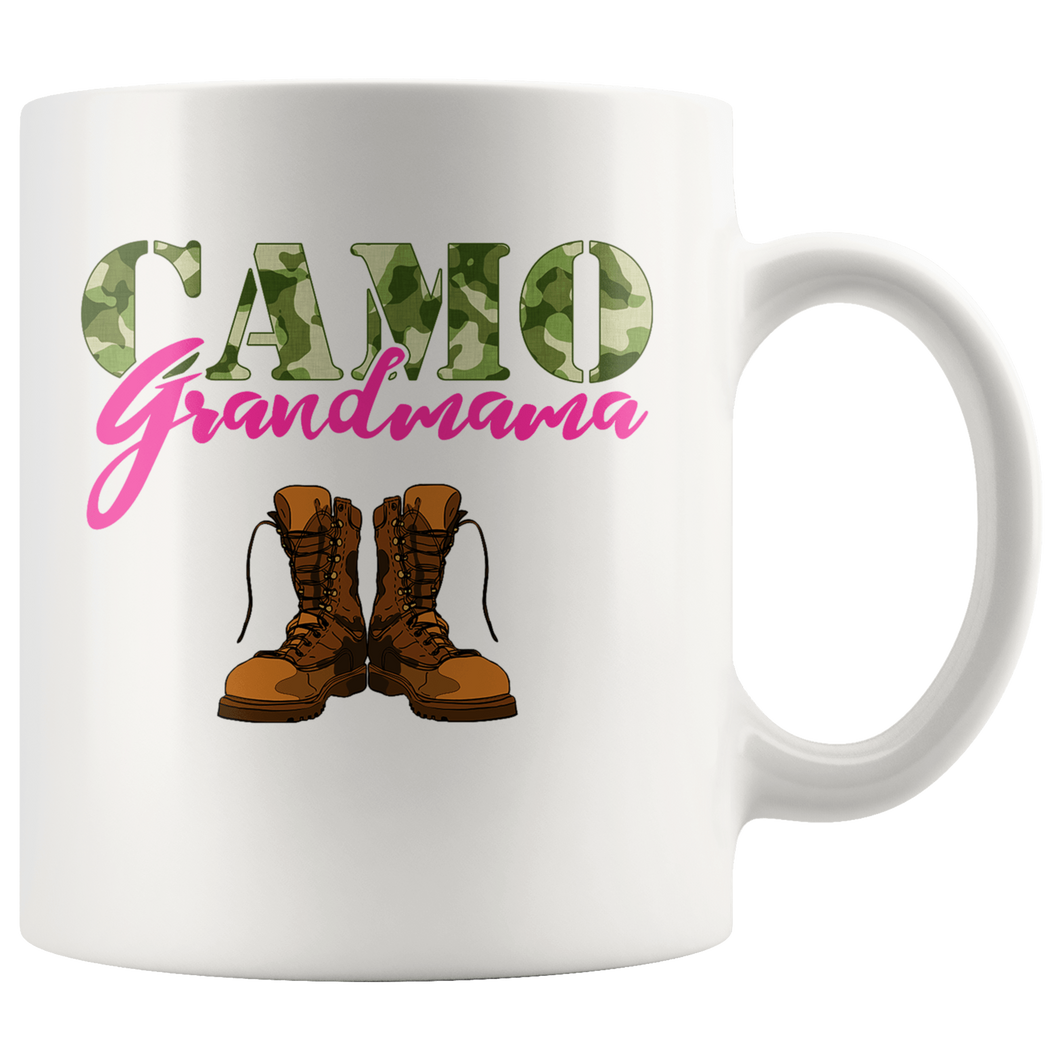 RobustCreative-Grandmama Military Boots Camo Hard Charger Camouflage - Military Family 11oz White Mug Deployed Duty Forces support troops CONUS Gift Idea - Both Sides Printed