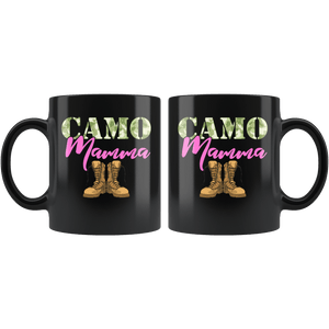RobustCreative-Mamma Military Boots Camo Hard Charger Camouflage - Military Family 11oz Black Mug Deployed Duty Forces support troops CONUS Gift Idea - Both Sides Printed