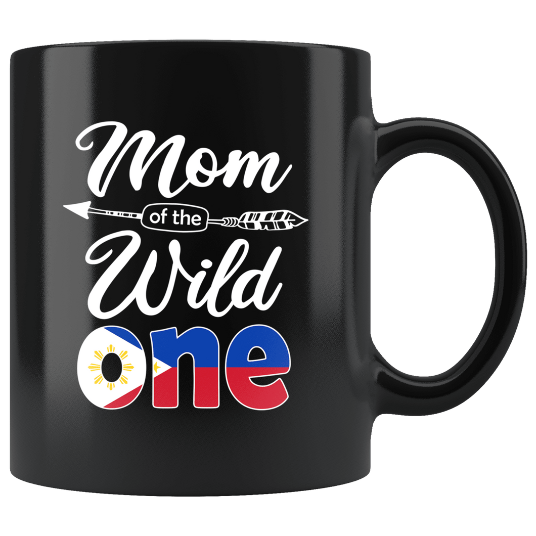 RobustCreative-Filipino Pinoy Mom of the Wild One Birthday Philippines Flag Black 11oz Mug Gift Idea