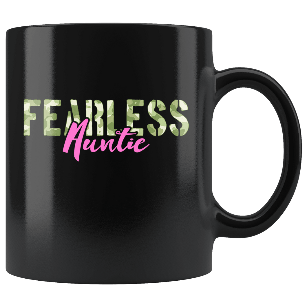 RobustCreative-Fearless Auntie Camo Hard Charger Veterans Day - Military Family 11oz Black Mug Retired or Deployed support troops Gift Idea - Both Sides Printed