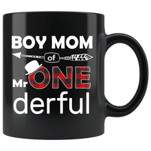 Load image into Gallery viewer, RobustCreative-Boy Mom of Mr Onederful  1st Birthday Buffalo Plaid Black 11oz Mug Gift Idea

