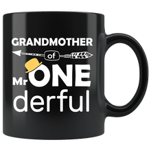 Load image into Gallery viewer, RobustCreative-Grandmother of Mr Onederful  1st Birthday Baby Boy Outfit Black 11oz Mug Gift Idea

