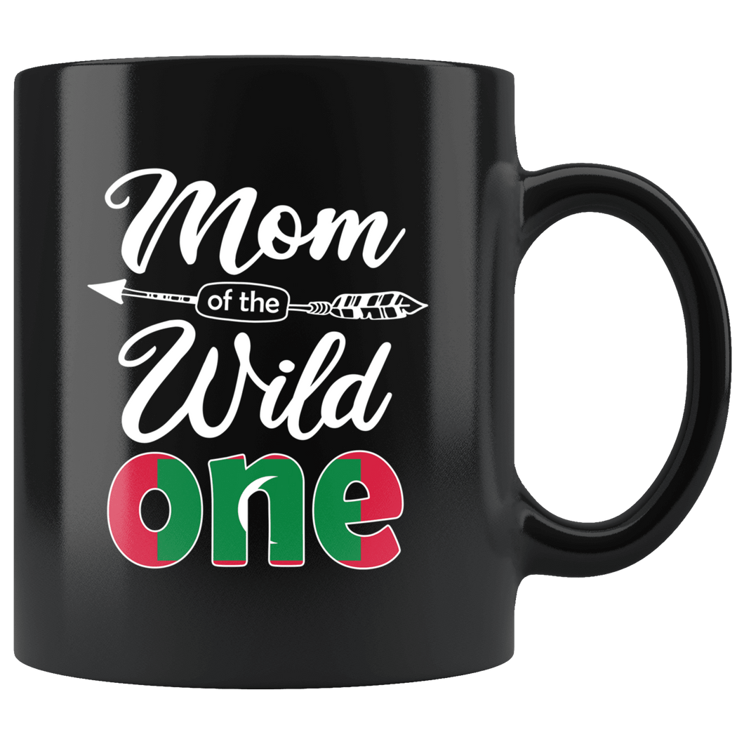 RobustCreative-Maldivian Mom of the Wild One Birthday Maldives Flag Black 11oz Mug Gift Idea