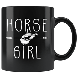 RobustCreative-West Virginia Horse Girl Gifts Virginian Shape Country for women - 11oz Black Mug Riding Lover Gift Idea