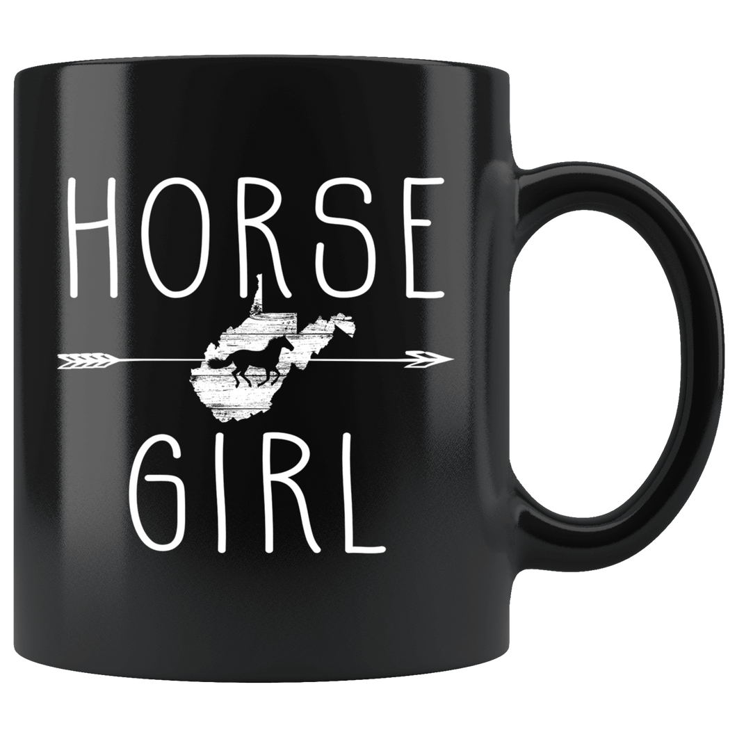 RobustCreative-West Virginia Horse Girl Gifts Virginian Shape Country for women - 11oz Black Mug Riding Lover Gift Idea