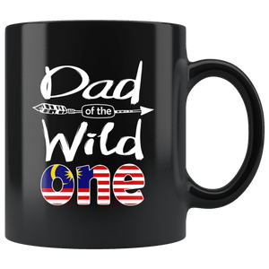 RobustCreative-Malaysian Dad of the Wild One Birthday Malaysia Flag Black 11oz Mug Gift Idea