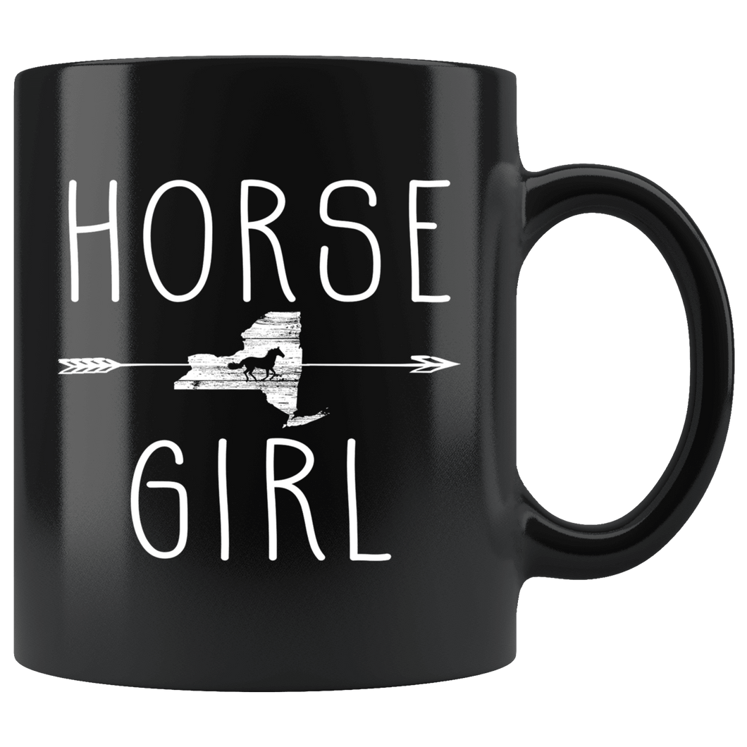 RobustCreative-New York Horse Girl Yorker Shape Country for women - 11oz Black Mug Racing Lover Gift Idea