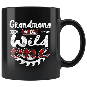 RobustCreative-Grandmama of the Wild One Lumberjack Woodworker - 11oz Black Mug red black plaid Woodworking saw dust Gift Idea