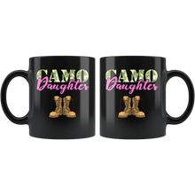 Load image into Gallery viewer, RobustCreative-Daughter Military Boots Camo Hard Charger Camouflage - Military Family 11oz Black Mug Deployed Duty Forces support troops CONUS Gift Idea - Both Sides Printed
