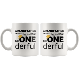RobustCreative-Grandfather of Mr Onederful  1st Birthday Baby Boy Outfit White 11oz Mug Gift Idea