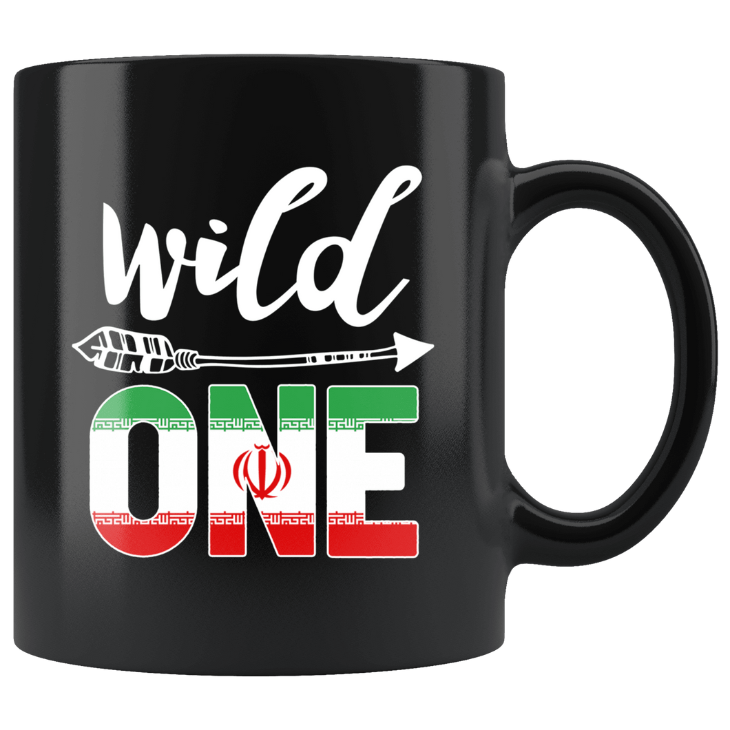 RobustCreative-Iran Wild One Birthday Outfit 1 Iranian Persian Flag Black 11oz Mug Gift Idea