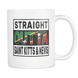 RobustCreative-Straight Outta Saint Kitts & Nevis - Kittitian or Nevisian Flag 11oz Funny White Coffee Mug - Independence Day Family Heritage - Women Men Friends Gift - Both Sides Printed (Distressed)