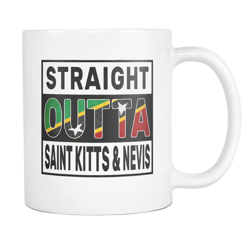 RobustCreative-Straight Outta Saint Kitts & Nevis - Kittitian or Nevisian Flag 11oz Funny White Coffee Mug - Independence Day Family Heritage - Women Men Friends Gift - Both Sides Printed (Distressed)