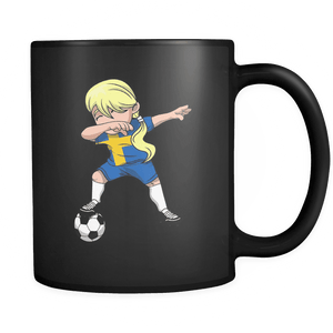RobustCreative-Swedish Dabbing Soccer Girl - Soccer Pride - Sweden Flag Gift Sweden Football Gift - 11oz Black Funny Coffee Mug Women Men Friends Gift ~ Both Sides Printed