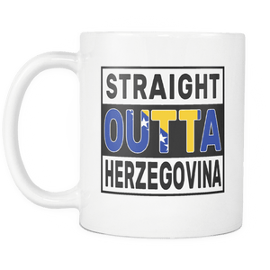 RobustCreative-Straight Outta Herzegovina - Herzegovinian Flag 11oz Funny White Coffee Mug - Independence Day Family Heritage - Women Men Friends Gift - Both Sides Printed (Distressed)