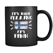 Load image into Gallery viewer, RobustCreative-I&#39;m Not Yelling I&#39;m Finn Flag - Finland Pride 11oz Funny Black Coffee Mug - Coworker Humor That&#39;s How We Talk - Women Men Friends Gift - Both Sides Printed (Distressed)
