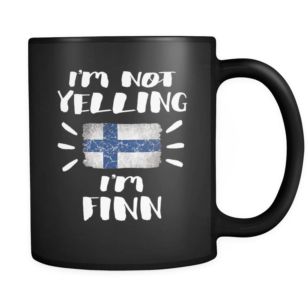 RobustCreative-I'm Not Yelling I'm Finn Flag - Finland Pride 11oz Funny Black Coffee Mug - Coworker Humor That's How We Talk - Women Men Friends Gift - Both Sides Printed (Distressed)