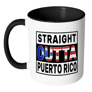 RobustCreative-Straight Outta Puerto Rico - Puerto Rican Flag 11oz Funny Black & White Coffee Mug - Independence Day Family Heritage - Women Men Friends Gift - Both Sides Printed (Distressed)