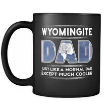 Load image into Gallery viewer, RobustCreative-Wyoming Dad is Cooler - Fathers Day Gifts Black 11oz Funny Coffee Mug - Promoted to Daddy Gift From Kids - Women Men Friends Gift - Both Sides Printed (Distressed)
