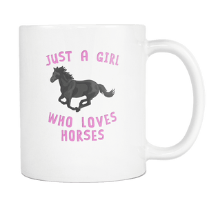 RobustCreative-Just a Girl Who Loves Black Horses: white & pink Mug both sides printed Animal Spirit