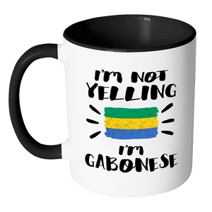 RobustCreative-I'm Not Yelling I'm Gabonese Flag - Gabon Pride 11oz Funny Black & White Coffee Mug - Coworker Humor That's How We Talk - Women Men Friends Gift - Both Sides Printed (Distressed)