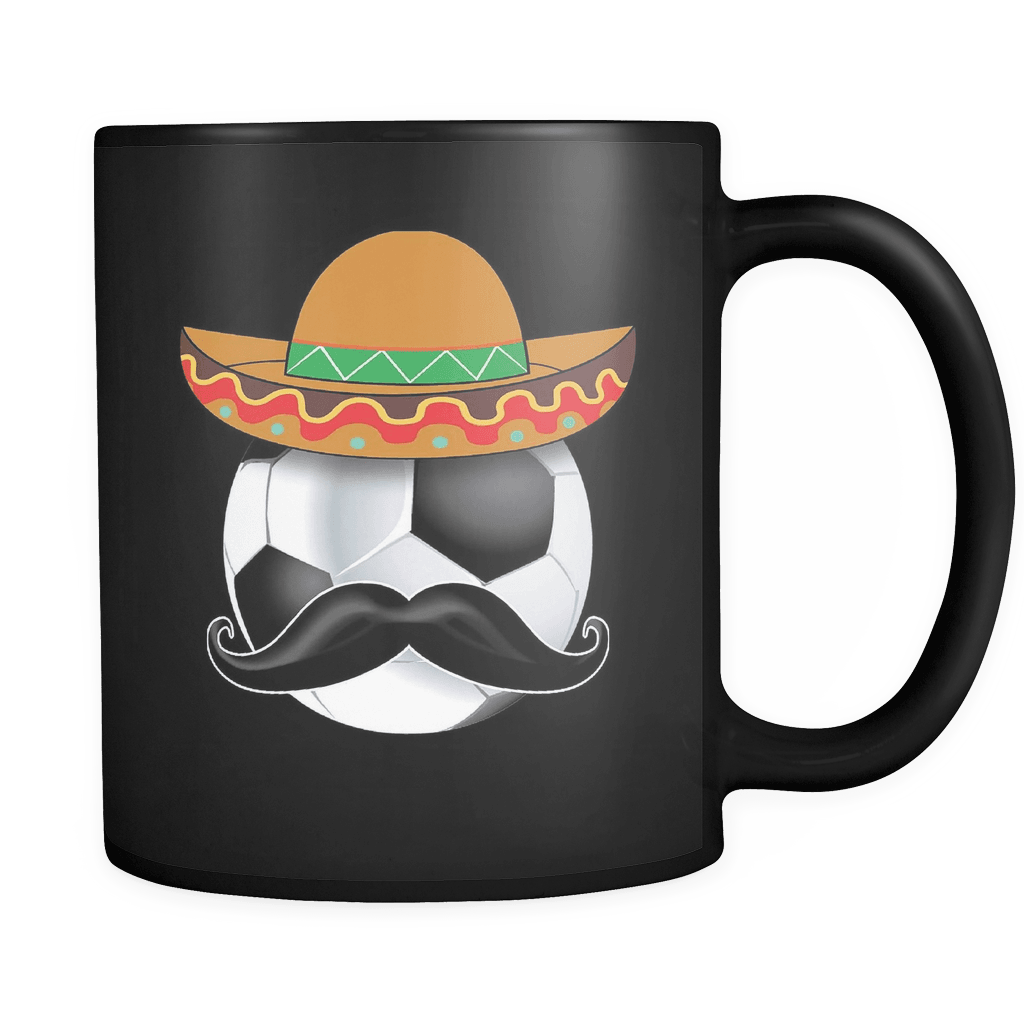 RobustCreative-Funny Soccer Ball Mustache Mexican Sports - Cinco De Mayo Mexican Fiesta - No Siesta Mexico Party - 11oz Black Funny Coffee Mug Women Men Friends Gift ~ Both Sides Printed
