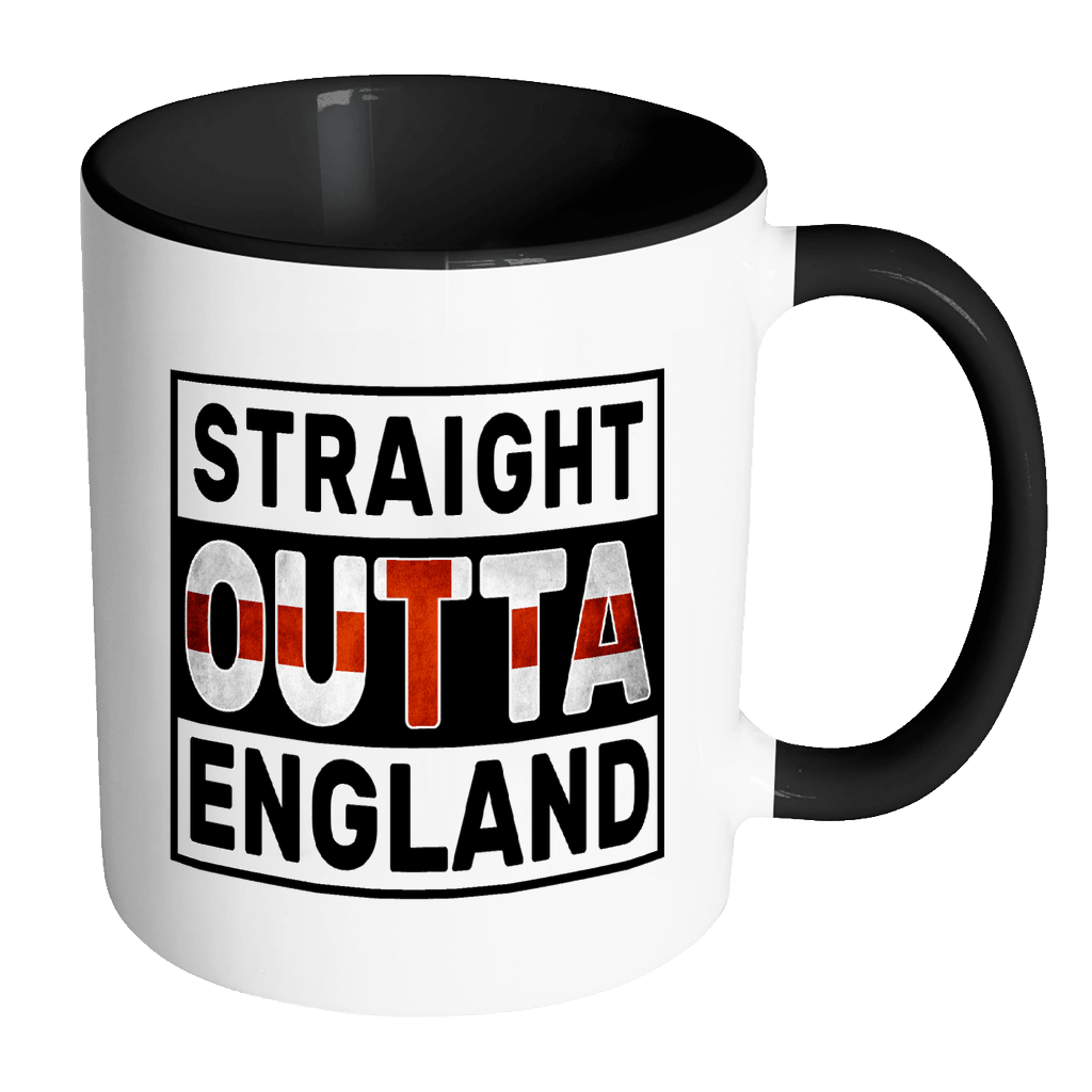 RobustCreative-Straight Outta England - English Flag 11oz Funny Black & White Coffee Mug - Independence Day Family Heritage - Women Men Friends Gift - Both Sides Printed (Distressed)
