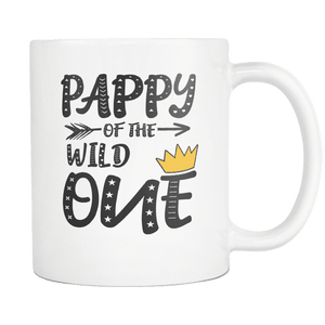 RobustCreative-Pappy of The Wild One Queen King - Funny Family 11oz Funny White Coffee Mug - 1st Birthday Party Gift - Women Men Friends Gift - Both Sides Printed (Distressed)