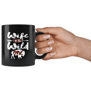 RobustCreative-Wife of the Wild One American Bison Buffalo Plaid - 11oz Black Mug red black plaid pajamas Gift Idea