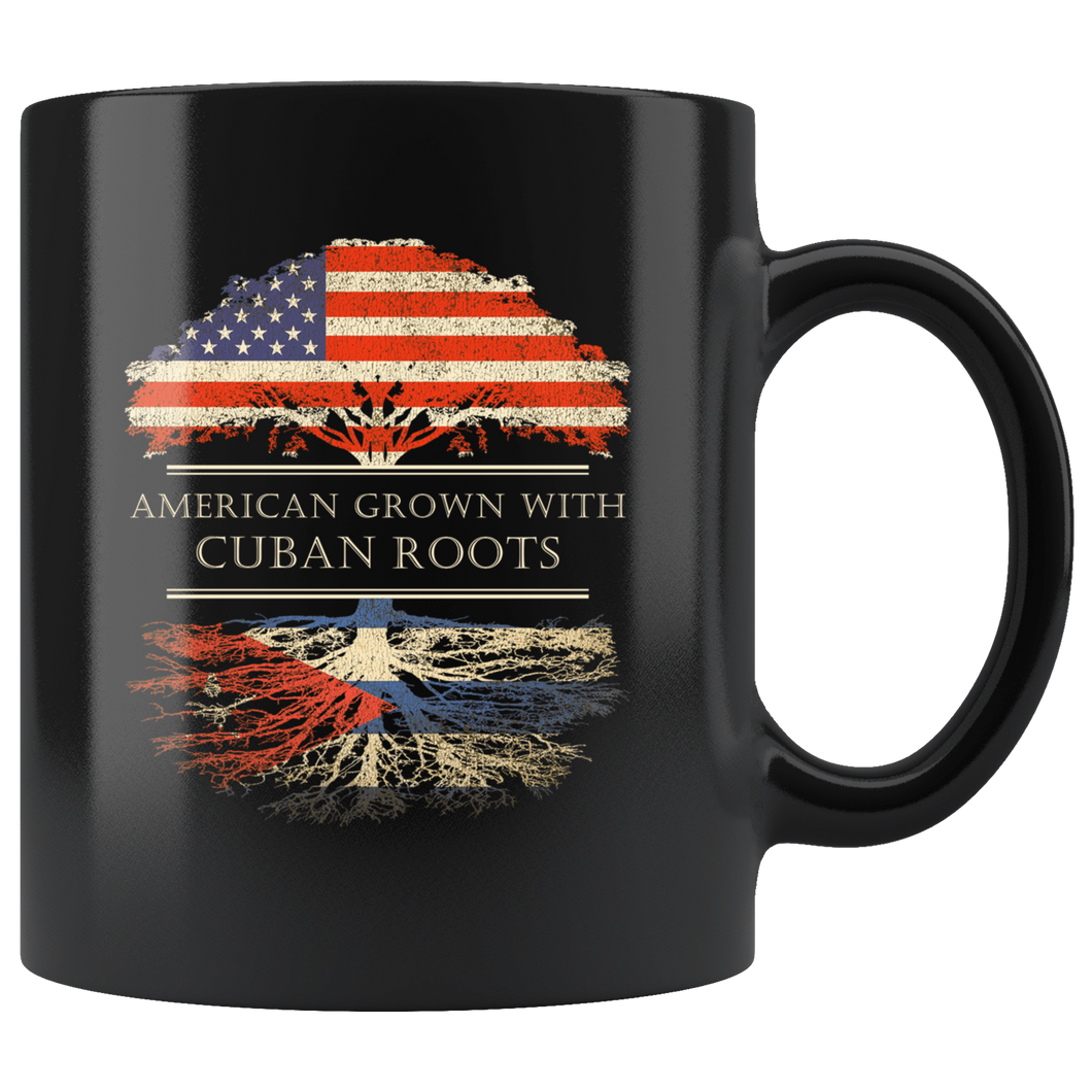 RobustCreative-Cuban Roots American Grown Fathers Day Gift - Cuban Pride 11oz Funny Black Coffee Mug - Real Cuba Hero Flag Papa National Heritage - Friends Gift - Both Sides Printed