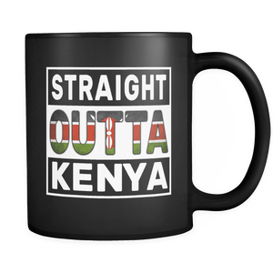 RobustCreative-Straight Outta Kenya - Kenyan Flag 11oz Funny Black Coffee Mug - Independence Day Family Heritage - Women Men Friends Gift - Both Sides Printed (Distressed)