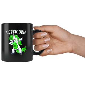 RobustCreative-Lepricorn Dabbing Unicorn Leprechaun Shamrock Kids - 11oz Black Mug lucky paddys pattys day Gift Idea