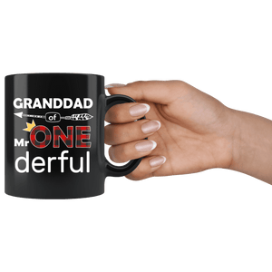 RobustCreative-Granddad of Mr Onederful Crown 1st Birthday Buffalo Plaid Black 11oz Mug Gift Idea