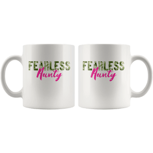 RobustCreative-Fearless Aunty Camo Hard Charger Veterans Day - Military Family 11oz White Mug Retired or Deployed support troops Gift Idea - Both Sides Printed