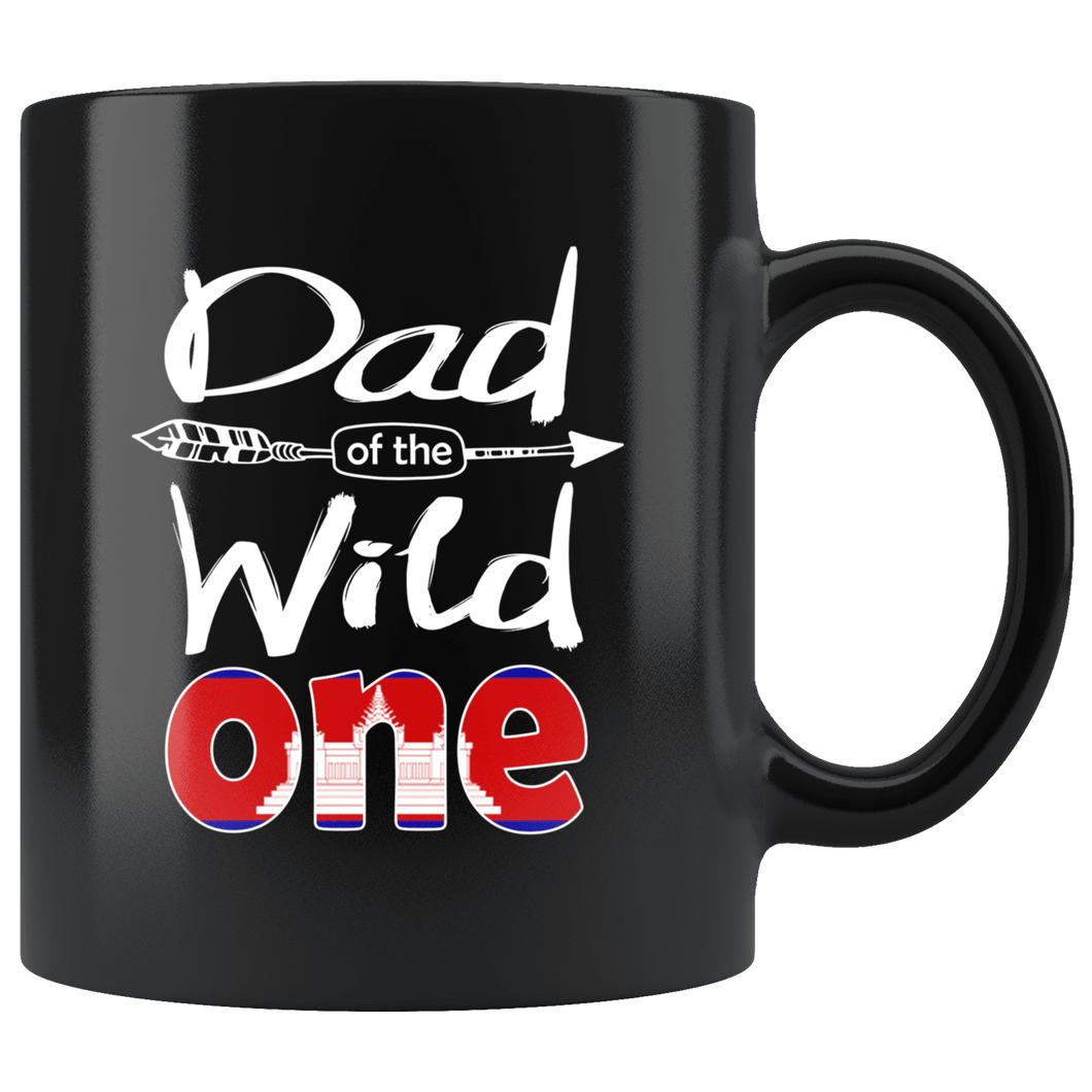 RobustCreative-Cambodian Dad of the Wild One Birthday Cambodia Flag Black 11oz Mug Gift Idea
