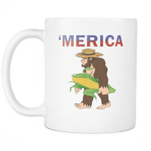 Load image into Gallery viewer, RobustCreative-Southern Bigfoot Sasquatch Corn - Merica 11oz Funny White Coffee Mug - American Flag 4th of July Independence Day - Women Men Friends Gift - Both Sides Printed (Distressed)
