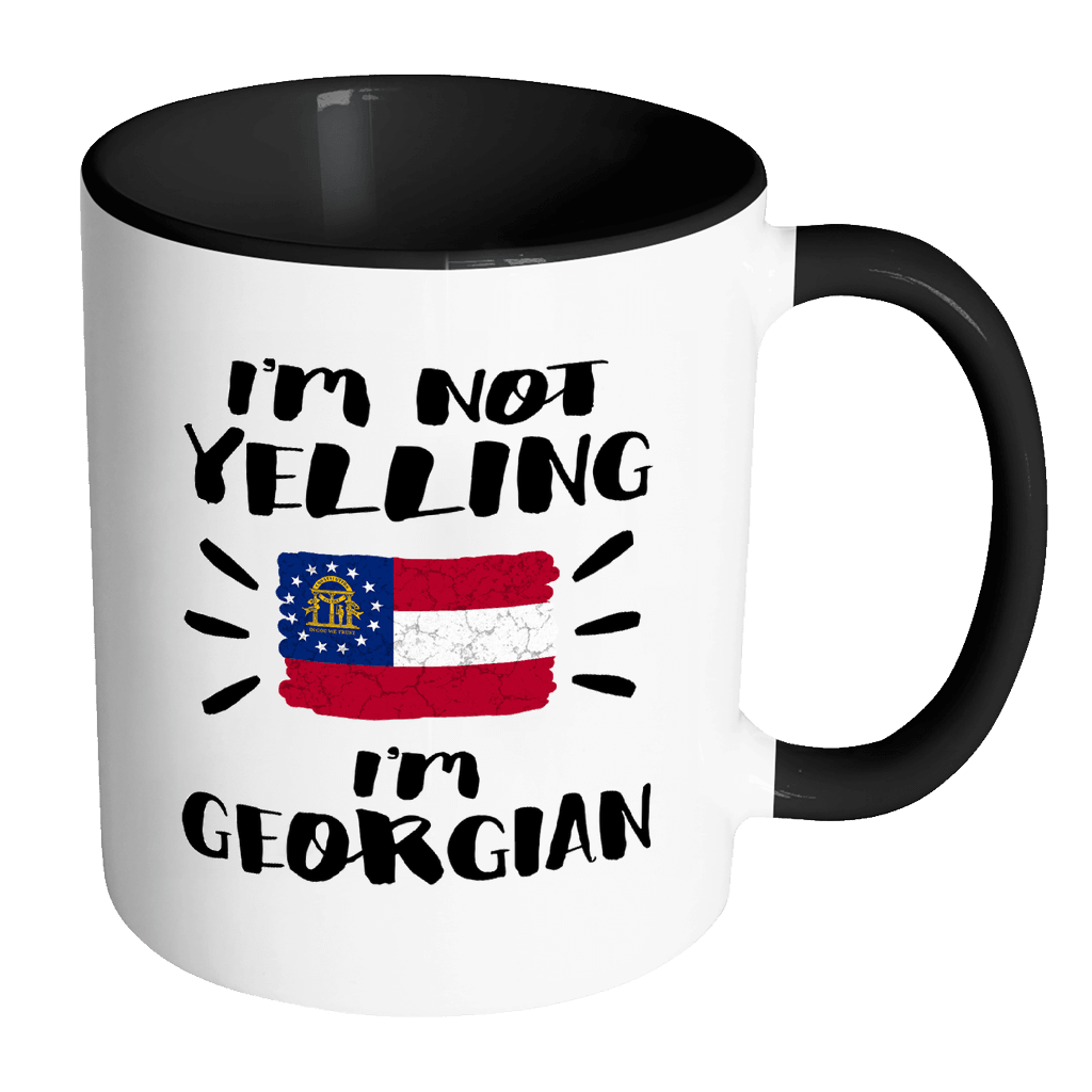 RobustCreative-I'm Not Yelling I'm Georgian Flag - Georgia Pride 11oz Funny Black & White Coffee Mug - Coworker Humor That's How We Talk - Women Men Friends Gift - Both Sides Printed (Distressed)
