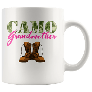 RobustCreative-Grandmother Military Boots Camo Hard Charger Camouflage - Military Family 11oz White Mug Deployed Duty Forces support troops CONUS Gift Idea - Both Sides Printed