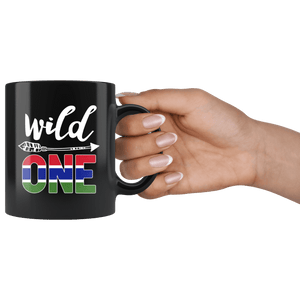 RobustCreative-Gambia Wild One Birthday Outfit 1 Gambian Flag Black 11oz Mug Gift Idea