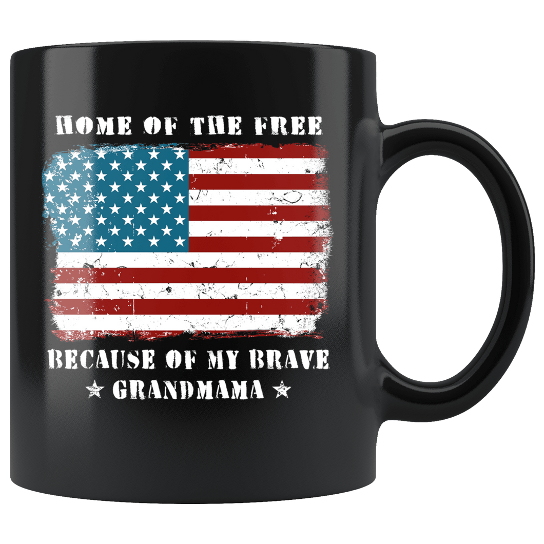RobustCreative-Home of the Free Grandmama Military Family American Flag - Military Family 11oz Black Mug Retired or Deployed support troops Gift Idea - Both Sides Printed
